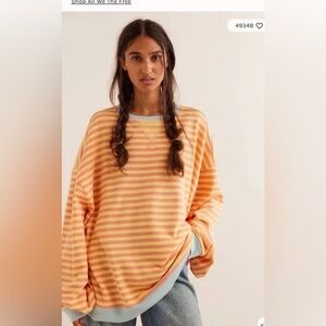 WE THE FREE CLASSIC STRIPED OVERSIZE CREWNECK SWEATER SHIRT NWOT MED PINK YELLOW